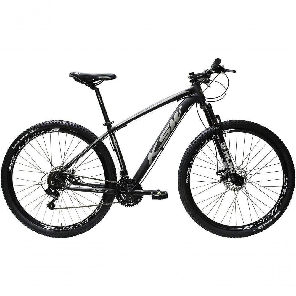 Bicicleta Aro 29 Ksw 27v Deore Freio Hidraulico Trava Guidão - Preto/prata - 15” Preto/prata