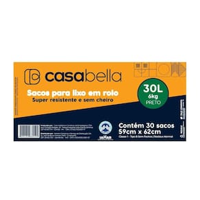 Saco de Lixo Casabella Rolo Preto 30L - Embalagens com 30 Unidades