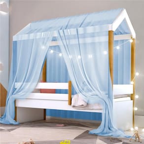 Cama Montessoriana Exclusiv Solteiro Fio de Luz e Voal Azul