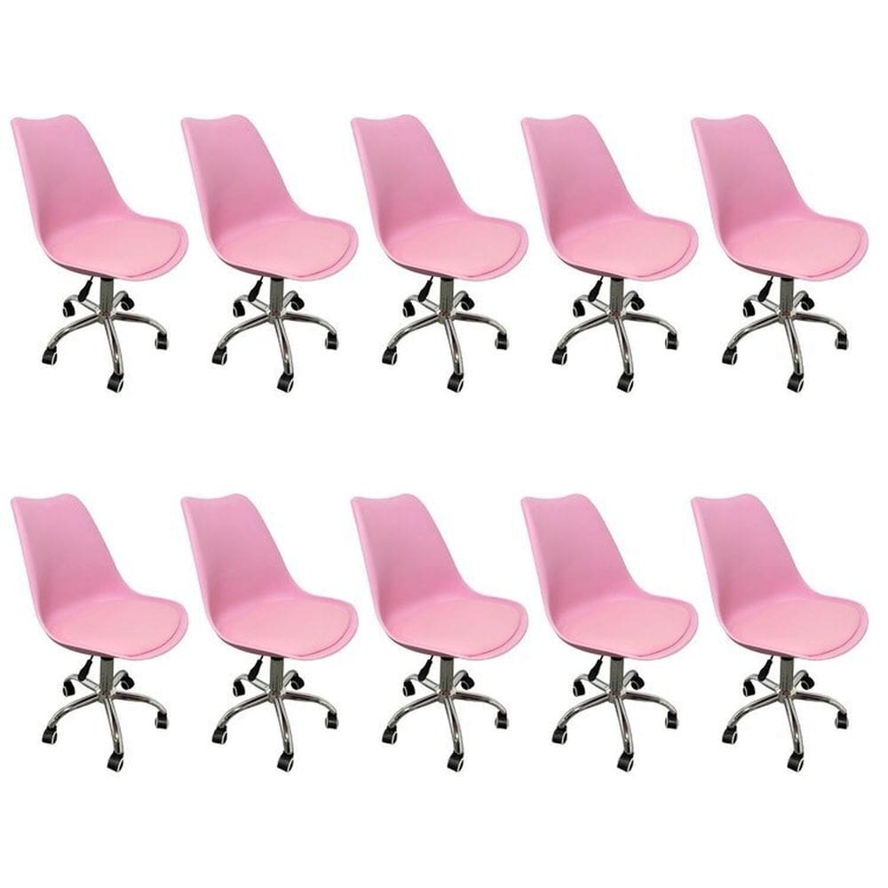 Kit 10 Cadeiras para Escritório Secretária Decorativa Eames Chicago Rosa