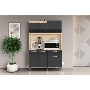 Kit Cozinha Berlim 6 Portas 1 Gaveta Avena Grafito - Aramóveis