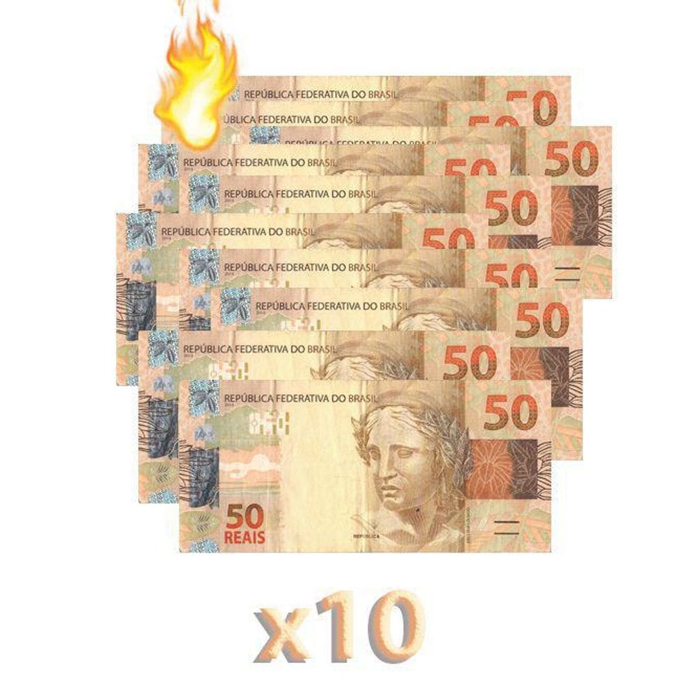 Kit 10 Burning Money - Notas Flash 50 Reais. B+