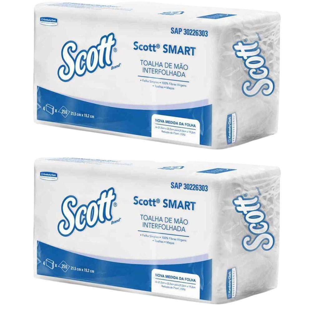 Kit 2 Papel Toalha Scott 2 Dobras 21,5X19,2Cm 1000