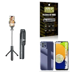 Kit Tripé De Selfie + Capinha Samsung A03 + Película 3D
