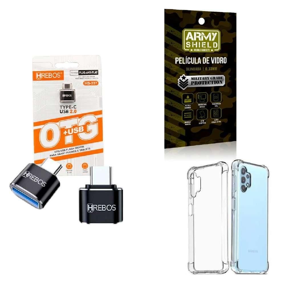 Kit Usb Para Tipo C + Capinha Samsung A32 4G + Película 3D