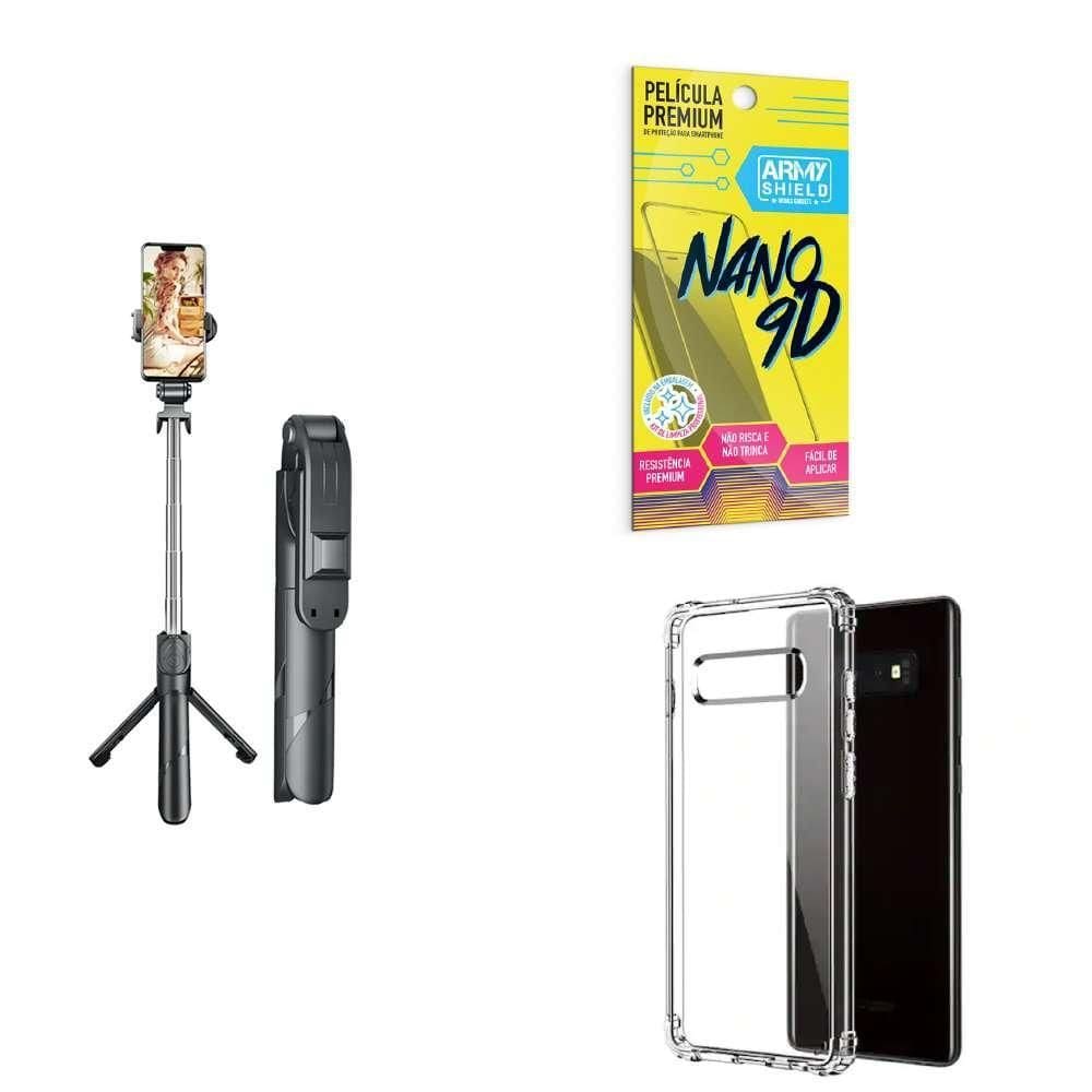 Kit Tripé De Selfie + Capinha Samsung S10 + Película 9D
