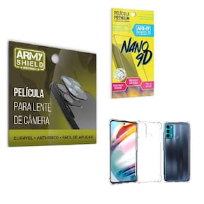 Kit Película De Câmera E Tela Moto G60 + Capinha Anti Shock