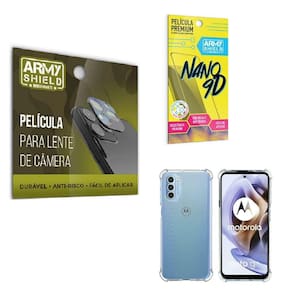 Kit Película De Câmera E Tela Moto G31 + Capinha Anti Shock