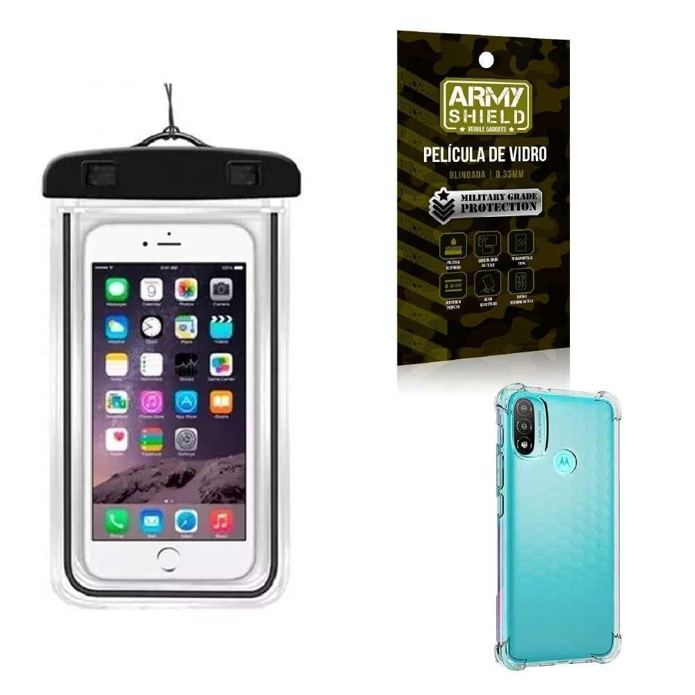 Capa A Prova D`Água Moto E20 + Capa Anti Shock + Película 3D