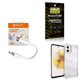 Capinha Moto G73 + Adaptador Tipo C Fone P2 + Película 3D