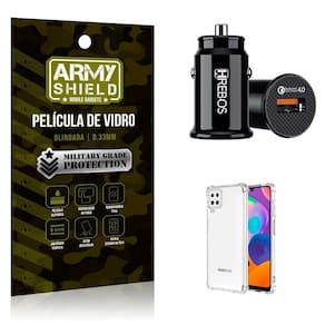 Carregador Veicular Com Capinha Samsung A22 4G E Película 3D