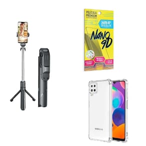 Kit Tripé De Selfie + Capinha Samsung A22 4G + Película 9D