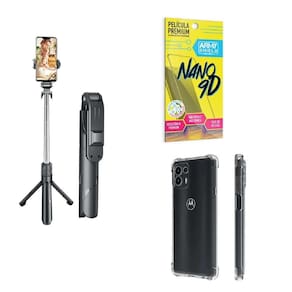 Kit Tripé De Selfie + Capa Motorola Edge20 Pro + Película 9D