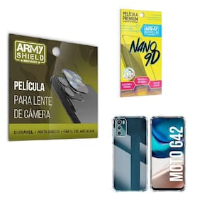 Kit Película De Câmera E Tela Moto G42 + Capinha Anti Shock