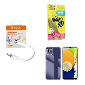 Capinha Samsung A03 + Adaptador P2 Para Tipo C + Película 9D