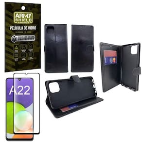 Capa Flip Carteira Samsung A22 5G + Película 3D Armyshield
