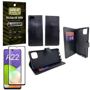 Capa Flip Carteira Samsung A22 5G + Película 3D Armyshield