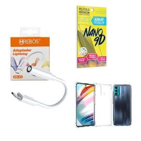 Capinha Motorola G60 + Adaptador P2 P Tipo C + Película 9D