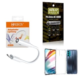 Capa Motorola G60 + Adaptador P2 Para Tipo C + Película 3D