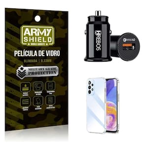 Carregador Veicular Com Capinha Samsung A23 5G E Película 3D