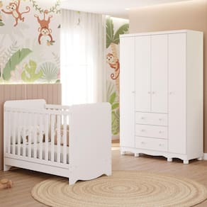 Quarto Bebê Completo Berço Americano Bem 3 em 1 Guarda Roupas 4 Portas 3 Gavetas Junior 100% MDF