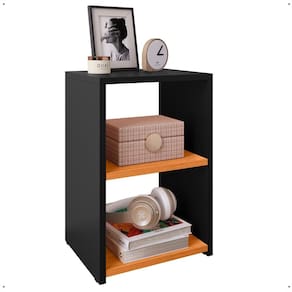 Mesa de Cabeceira Bella Retrô Mesinha Estreita Prateleira Lateral Cama Box Decoração Quarto - Preto/Cinamomo - RPM