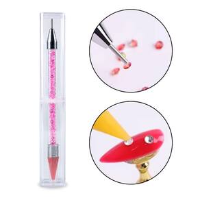 Pincel 2 Pontas Silicone e Redonda Pega Strass Glitter Unhas