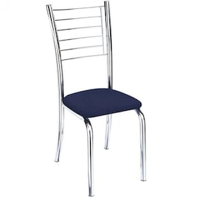 Cadeira De Jantar Lara Cromada Para Cozinha Assento Corino Azul Marinho - Aurora Line