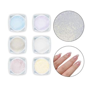 Kit 6 Pó Sereia Cintilante Decoração Unha Furta-Cor Perolado