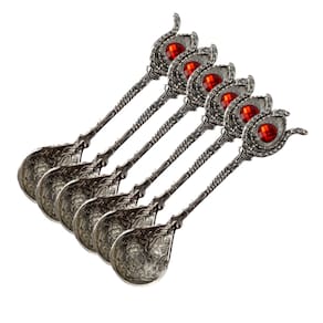 Kit C/ 6 Colher Turca da Fartura Prateada Vermelha em Metal