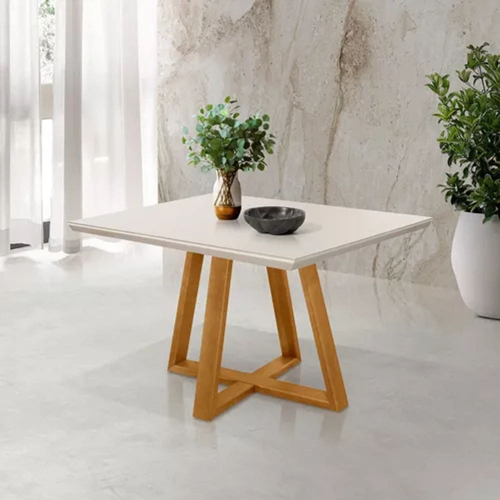 Mesa De Jantar 120x80 Tampo Com Vidro Off White Resistente