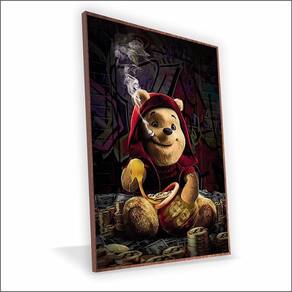 Quadro Ursinho Pooh Canvas Com Vidro Tamanho/moldura 40x30 Baixa Cor Madeira
