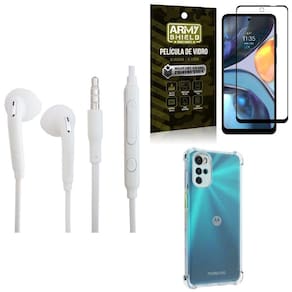 Kit Capinha Moto G22 + Fone De Ouvido P2 + Película