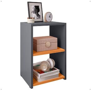 Mesa de Cabeceira Bella Retrô Mesinha Estreita Prateleira Lateral Cama Box Decoração Quarto - Cinza/Cinamomo - RPM