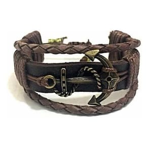 Pulseiras Couro Masculina Âncora Kit 3 Peças Combo