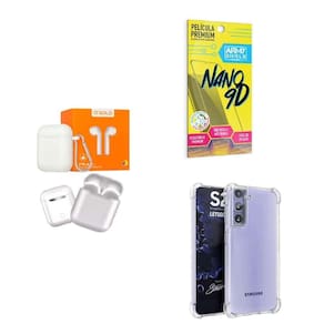 Kit Fone Sem Fio + Capinha Samsung S21 Plus + Película 9D