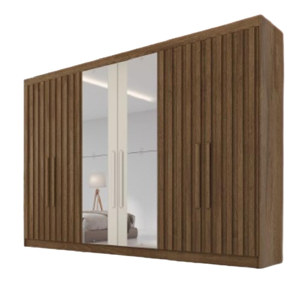 Guarda Roupa 6 Portas 4 Portas Ripadas Potente com Espelho MDF - Móveis Europa
