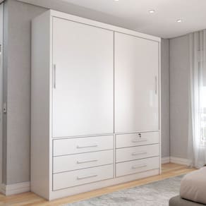Guarda-Roupa Solteiro Essence 2 Portas 6 Gavetas com Chave Neve - Panorama Móveis