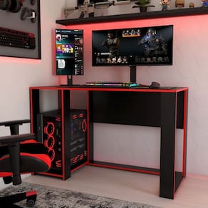 Mesa Gamer Level Espaço para 2 Monitores e Cpu Preto/VerMarromho - Panorama Móveis