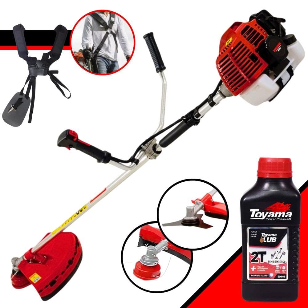 Roçadeira Lateral À Gasolina Kawashima KW43L 1,7HP 43cc Completa Com Faca 3 Pontas e Carretel de Nylon + Óleo Toyama 2 Tempos