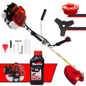 Máquina de Cortar Grama Kawashima KW43L À Gasolina 2T 43cc 1,7HP Roçadeira Lateral Com Faca 3 Pontas + Carretel de Nylon + Óleo Toyama 2T
