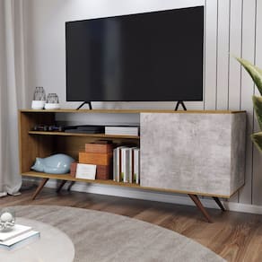 Rack para TV Até 42 Polegadas Seleto 1 Porta Amêndoa/Concreto - Panorama Móveis