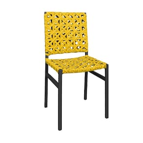 Cadeira Deck Alumínio Junco Trançado Teia Amarelo Unicolor