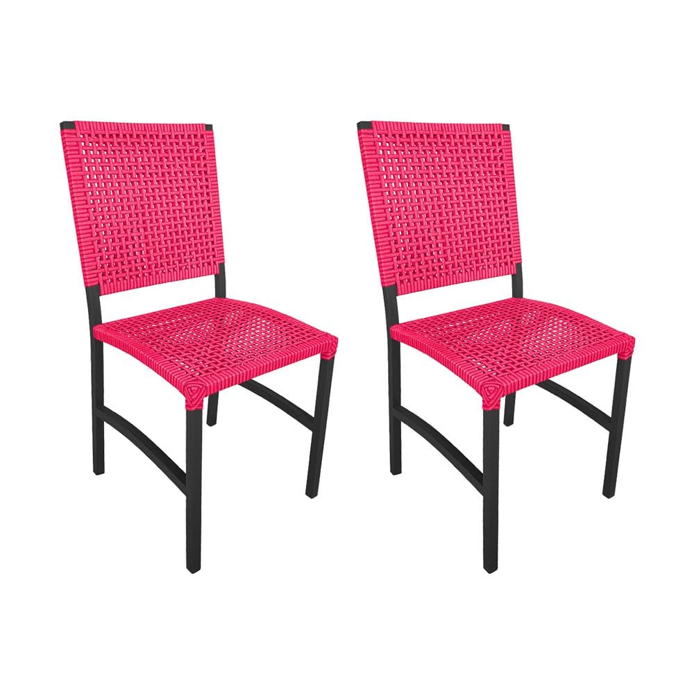 Kit 2 Cadeiras Deck Alumínio Junco Sintético Rosa Unicolor