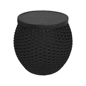 Puff Barril Tampo Aluminio Corda Náutica Preto