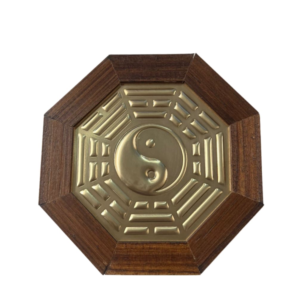 Quadro Yin Yang Madeira Imbuia Oitavado e Metal 12,5x12,5cm