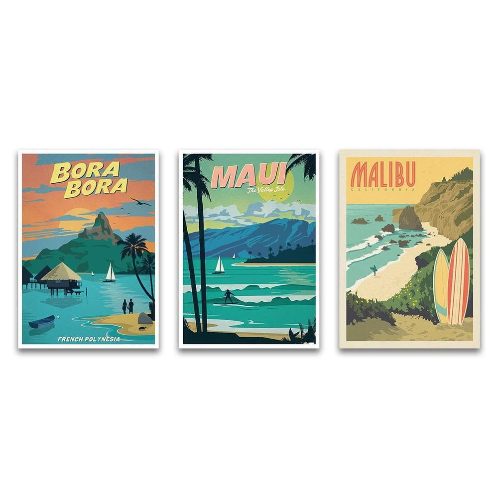 Kit 3 Placas Decorativas Praias 30x20cm