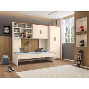 Jogo de Quarto Chiara 3 Peças - Roupeiro 2 portas, Módulo Aéreo e Cama - Off White Amadeirado - Phoenix Baby