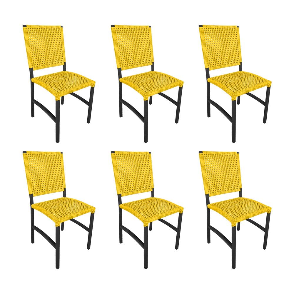Kit 6 Cadeiras Deck Alumínio Junco Sintético Amarelo Unicolor