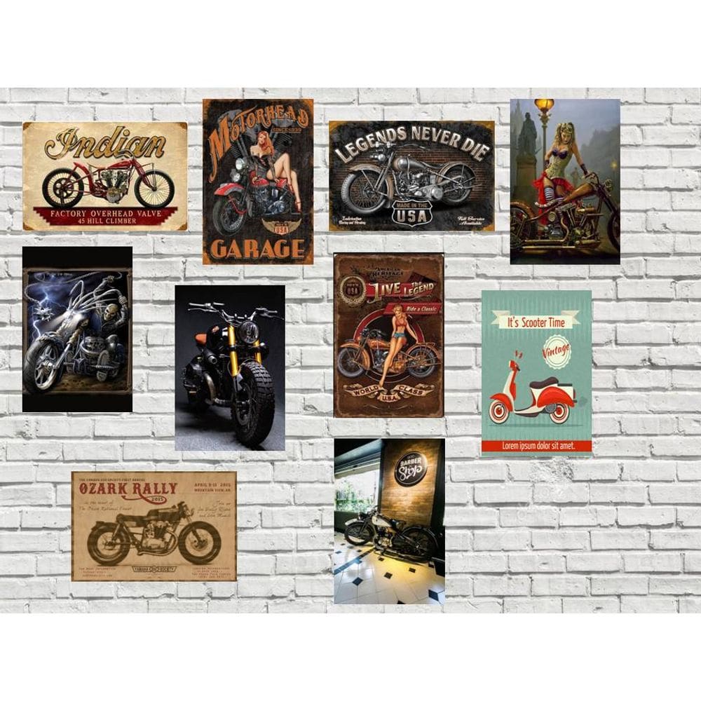 10 placas Decor Vintagê Retrô Motos